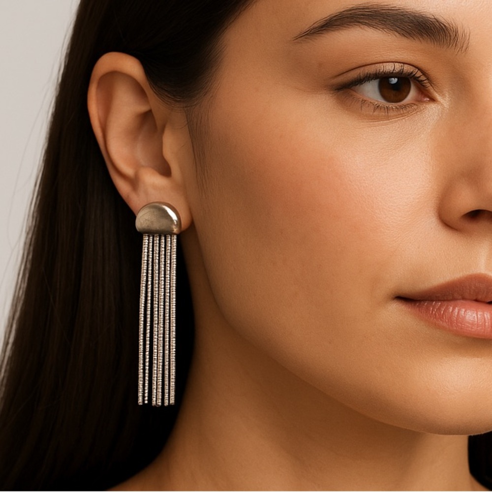 Silver Fringe Drop Earrings | 6 cm | Minimalist Statement | Vintage-Inspired